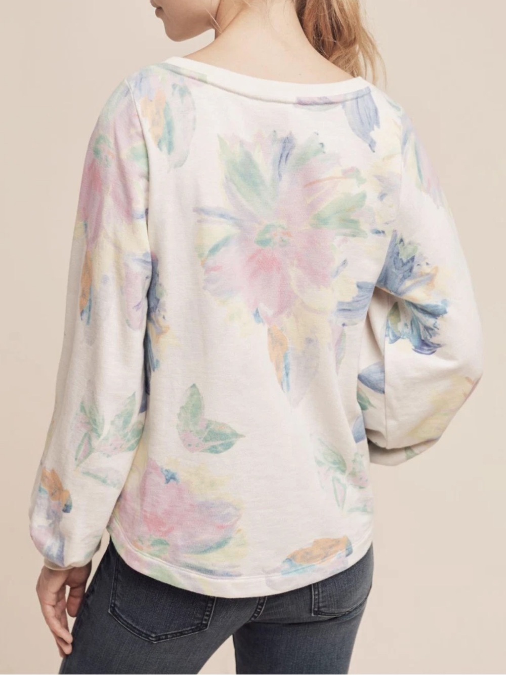 Anthropologie Pastel Floral Print Women's Long-Sleeve Pullover - Picture 3 of 12